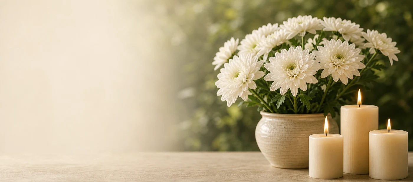 白い菊の花と灯明